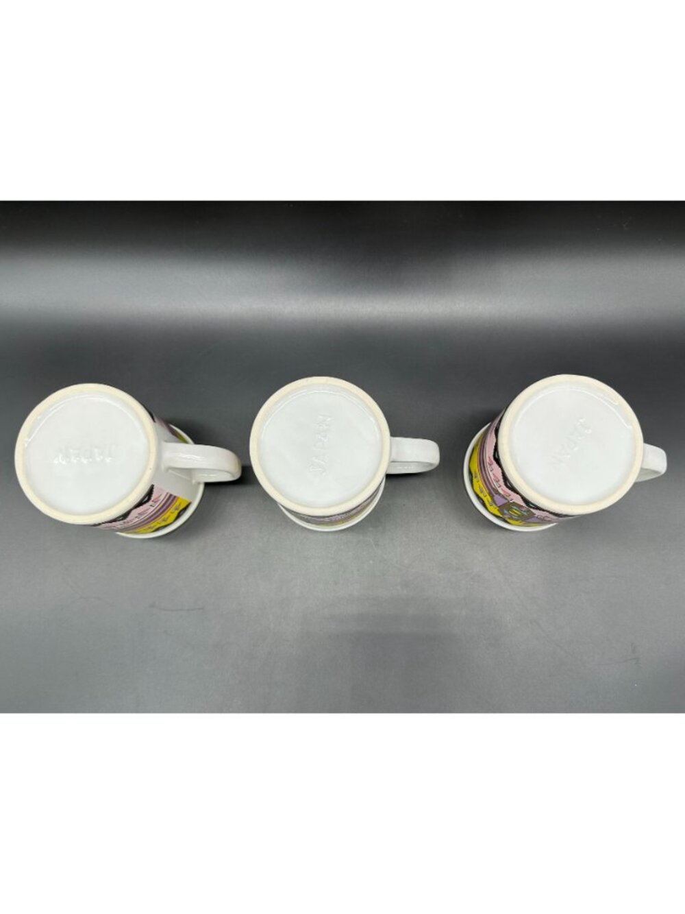 Vintage Mugs southwest Aztec Ceramic Japan Pink Yellow Purple Gold Cups Set of 3 - Picture 6 of 10